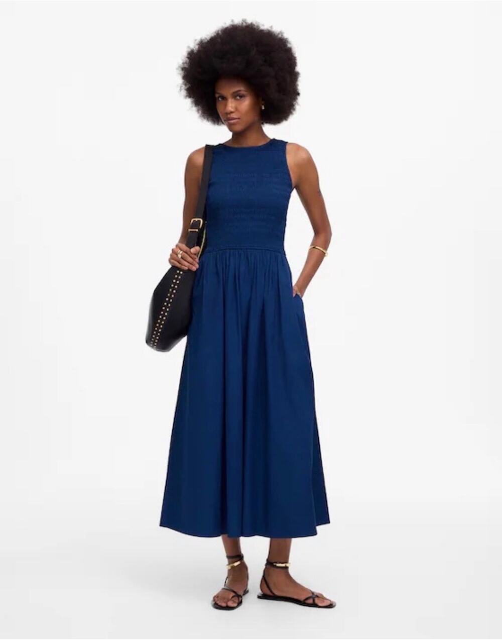 MADEWELL The Melody Scoopback Smocked Midi Dress in Blue Moon NV423